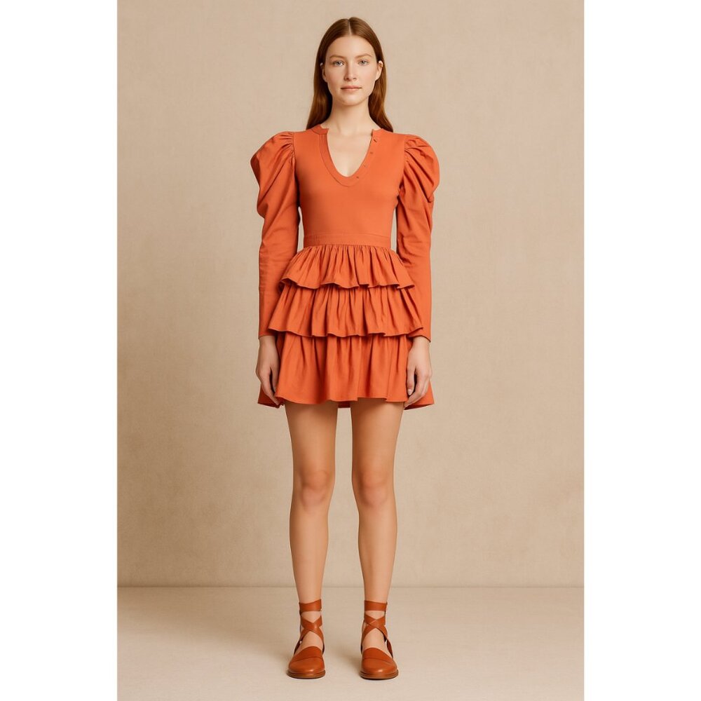 NWT Ulla Johnson Amiri Puff Sleeve Tiered Dress Mesa